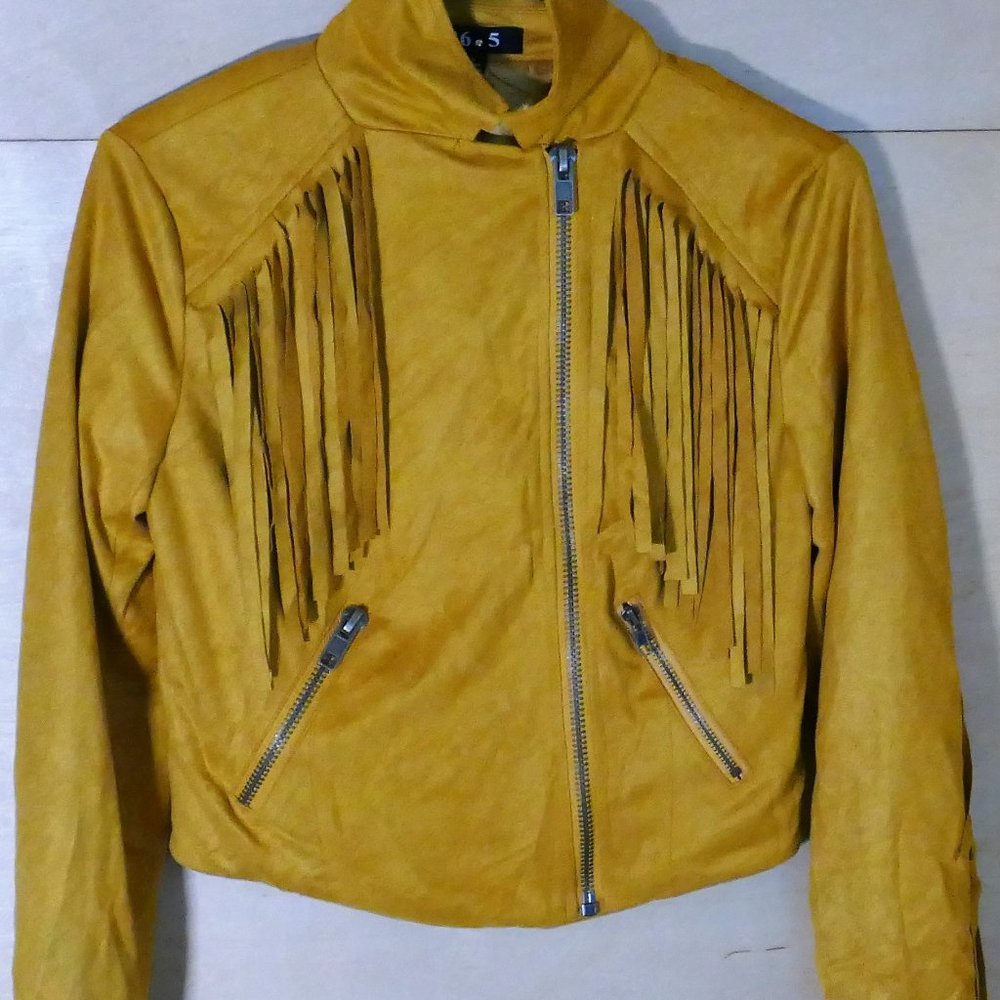 Faux Suede 36.5 Fringe Mustard Jacket Size Small